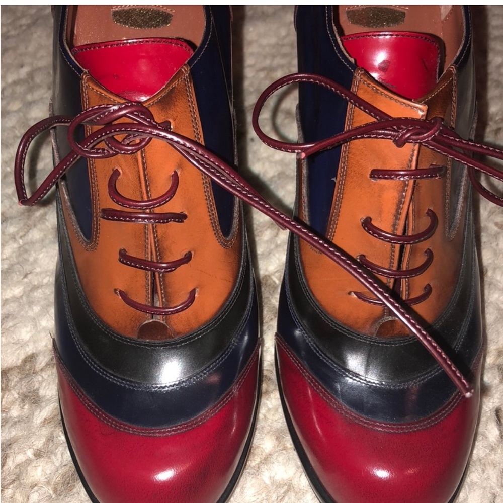 OUTRAGEOUS VTG Sz 7.5 ERNESTO ESPOSITO Multicolor leather platform hi heel Shoes - Picture 5 of 9